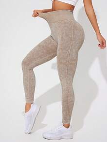 SHEIN Sports Ladies' Simple Sports Leggings Yoga Women Pants - Champagne - View 4