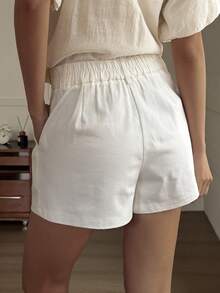 Dazy Tall Women's Summer Pleated Regular Waist Urban Casual Modest White Denim Shorts Vacation - White - View 4