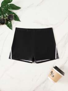 Manfinity KASUA Men's Colorblock Square Cut Swim Trunks For Beach Vacation - Black - View 4