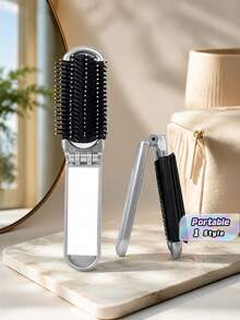 1pc Bright Surface Plating Silver Small Comb Paste Exquisite Rhinestone Shiny Texture Foldable Design Comes With Small Mirror Pocket Comb Compact Portable Bag Comb Unisex - Multicolor - View 1