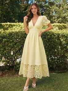 KARISMINA Women's Solid Color Woven Dress For Vacation - Yellow - View 7