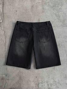 AXEPEAK Men's Summer Casual Letter Embroidered Denim Shorts - Black - View 7