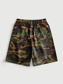 ROMWE MEN Street Life 青少年男孩迷彩印花水鑽牛仔短褲 - 軍綠色 - 查看 2