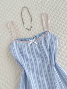 Elamini Women's Summer Casual Striped Spaghetti Strap Dress - Blue - View 4