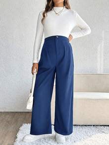 SHEIN Maternity Casual Versatile Commute Solid Color Pants Fall - Blue - View 6