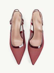 CUCCOO CHICEST Burgundy Mesh Pointed Kitten Heel Sandals, Slingback, Commuter Shoes - Burgundy - View 2