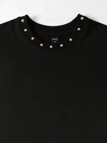 ROMWE MEN Men's Solid Color Round Neck Rivet Loose Fit Tank Top - Black - View 2
