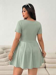Solflare Mint Green Plus Size Women's Button Short Sleeve Pocket Jumpsuit Dress - Mint Green - View 3