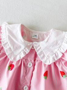 SHEIN 新生兒可愛卡通愛心圖案細肩帶蝴蝶結裝飾洋裝，春夏外出公主甜美風，度假與派對穿搭 - 粉色 - 查看 4