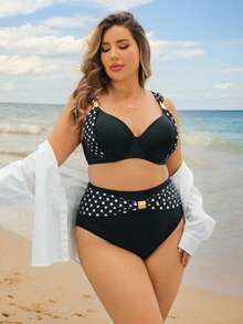 SHEIN Swim Curve Plus Size Women's Leopard Print Underwire Bikini Set - Multicolor - View 3