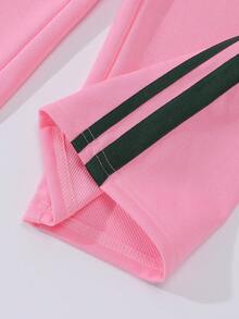 SHEIN 女童春秋兩件套休閒百搭連帽拉鍊運動外套與寬鬆寬腿長褲，馬術運動圖案印花裝飾，適合休閒運動 - 彩色 - 查看 7