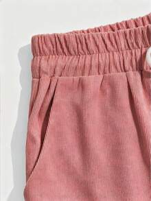 ROMWE MEN Men's Solid Color Drawstring Waist Pocket Casual Shorts - Pink - View 3