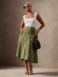 Vixey Lightweight Woven Gathered High Waist Skirt, Resort Wear, Beach To Dinner, Resort Chic, Vacation Ready, Cruise , Vacation - Green - View 1