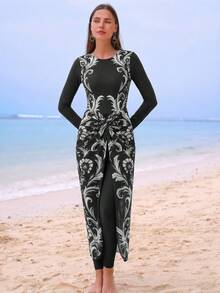 Swim Mulvari Swim Shayni 夏季沙灘女款連身泳衣套裝阿拉伯風服飾 - 黑與白 - 查看 3