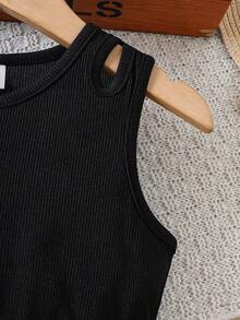 SHEIN Gaun Tanpa Lengan dengan Detail Lipatan dan Blok Warna Gradien untuk Anak Perempuan, Gaun Musim Panas yang Elegan untuk Anak Perempuan, Gaun Ulang Tahun yang Cocok untuk Anak Perempuan. - MultiWarna - View 6