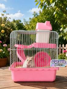 2-Layer Portable Hamster Cage - Mini Castle Habitat With Wheel, Water Bottle And Food Bowl - Ventilated Travel Cage For Hamsters/Mice - one-size - View 1