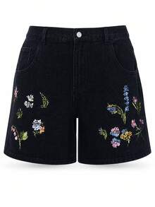EMERY ROSE Plus Size Women's Casual Elegant Denim Shorts Vacation Black Summer - Black - View 7