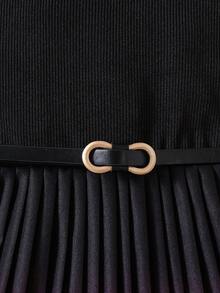 SHEIN Gaun Tanpa Lengan dengan Detail Lipatan dan Blok Warna Gradien untuk Anak Perempuan, Gaun Musim Panas yang Elegan untuk Anak Perempuan, Gaun Ulang Tahun yang Cocok untuk Anak Perempuan. - MultiWarna - View 4