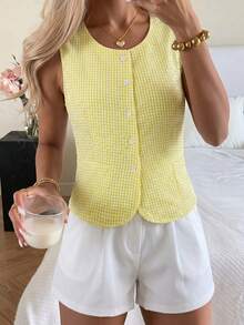 SHEIN XT26211 青少年 2件組 夏季老錢風背心背心上衣 無袖背心搭配休閒短褲 舒適度假 2件套 適合日常通勤與度假穿著 - 彩色 - 查看 4