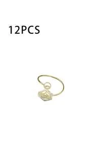 4/12/30pcs Creative Rose Round Pearl Metal Napkin Buckle Napkin Ring Napkin Ring Hotel Dining Table. - Multicolor - View 11