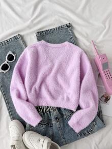 SHEIN 少女秋冬針織開襟毛衣新品，獨特設計展現女孩獨特時尚品味，凸顯自然清新特質，適合家庭時光、派對、戶外活動、節日聚會與穿搭拍照，Icon女孩必備 - 淡紫色 - 查看 2