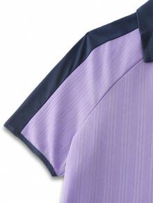 CourtClass CourtClass Women's Contrast Color Collar Raglan Short Sleeve Tennis Top - Purple - View 6
