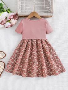 SHEIN 女童夏季休閒花卉拼接洋裝 - 彩色 - 查看 2