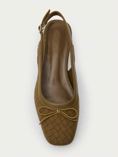 Nöista Elegant Strappy High Heels With Woven Brown Surface, Square Toe Design, Delicate Bow Decoration And Comfortable Mid-Block Heel