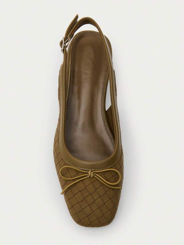 Nöista Elegant Strappy High Heels With Woven Brown Surface, Square Toe Design, Delicate Bow Decoration And Comfortable Mid-Block Heel