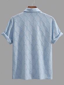 Manfinity Homme 男士大尺碼刺繡短袖休閒 Polo 衫 - 藍色 - 查看 2
