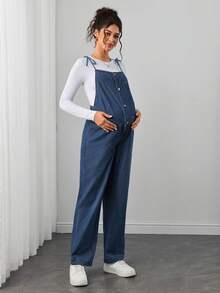 Momance Maternity Fashion Dark Wash Denim Jumpsuit - Dark Wash - View 4