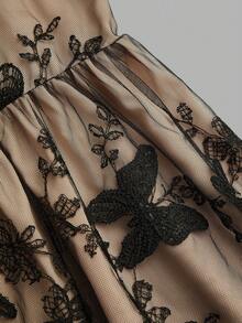 Sweetra Plus Size Spring/Summer Punk Butterfly Mesh Dark Lace-Up Dress - Black - View 5