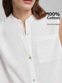 Ontre 2026 New Autumn Women's Loose Fit White Sleeveless Top, Woven Fabric, Round Neck, Button Front, Ruffle Hem, A-Line, Casual, Work Teachers' Day - White - View 4
