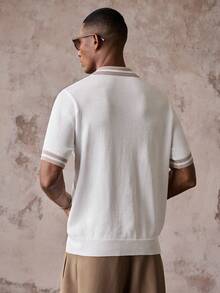 HIMLAND Men's Striped Colorblock Fashion Minimalist Knit Top - White - View 7