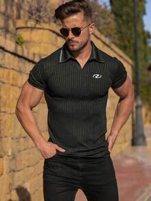 Gym Rark Kaos Polo Olahraga Lengan Pendek Motif Geometris Pria - Hitam - View 6