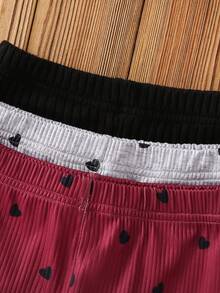 SHEIN Vintaside Kids 3件組女嬰粉色與灰色可愛針織燈芯絨彈性素色內搭褲/緊身褲 - 彩色 - 查看 6