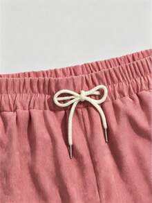 ROMWE MEN Men's Solid Color Drawstring Waist Pocket Casual Shorts - Pink - View 4