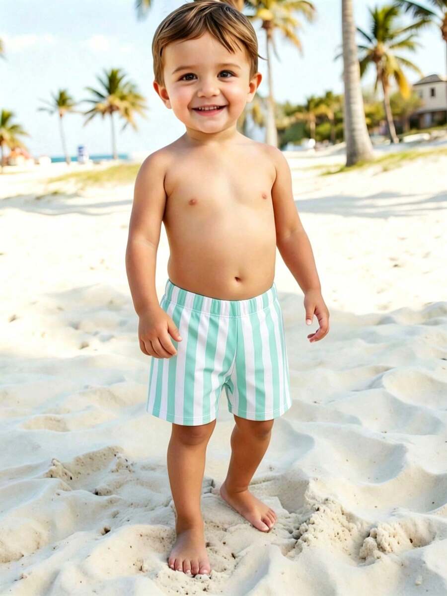 Boys' Toddler Vintage Casual Striped Print Pattern Swim Trunks - Mint Blue - View 1