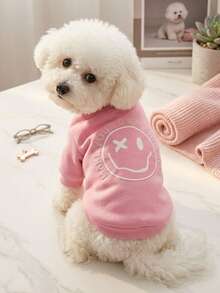 PETSIN 1件白色字母印花宠物服，粉色加厚保暖宠物服 - 粉色 - 查看 1