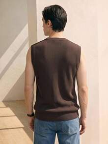 Manfinity Homme Men's Casual Smart Casual Versatile Solid Color Knit Vest Holiday Dark Brown Autumn Office - Multicolor - View 3