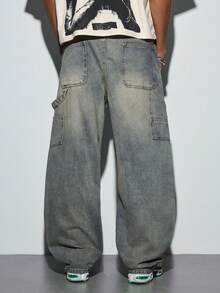 Modcrash Men's New Straight Leg Cat Whisker Distressed American Casual Denim Jeans - Bronze - View 2