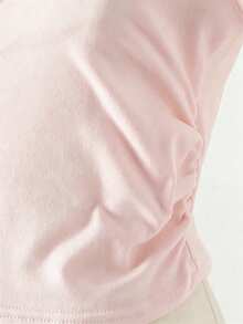 Tween Girl Summer Casual Versatile Solid Color Cropped T-Shirt - Pink - View 3