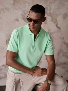 AKNOTIC Men's Solid Color Casual Versatile Daily Wear Knit Short Sleeve Top - Mint Green - View 8