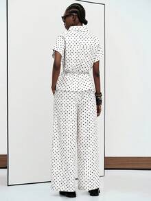 Aveloria Modichic Women's Two Piece Set Fitted Waist Wide Leg Lapel Short Sleeve Belted High Waist Elegant Vintage White And Black Polka Dot Teachers' Day Office Summer - Multicolor - View 3