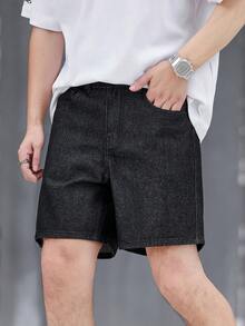 EGENSIO Men's Fashion Versatile Casual Pocket Button Denim Shorts Holiday Black Summer - Dark Grey - View 3