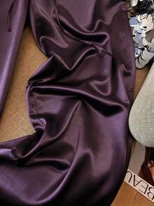 SHEIN Franclia 優雅休閒時尚直筒亮面梭織抽繩腰秋季女款深紫色長褲居家休閒褲 - 紫色 - 查看 6