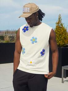 Harrin Don Harrin Don Men's Knitted Floral Print Sleeveless Casual Top, Suitable For Summer - White - View 5