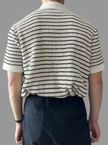 Men's Striped Patchwork Contrast Color Knit Top Summer - Multicolor - View 2