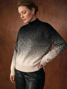 MOTF PREMIUM WOMEN'S PLUS ELEGANT FASHION GRADIENT LOOSE BASIC AUTUMN/WINTER WARM CREW NECK PULLOVER SWEATER TOP - Black and White - View 7