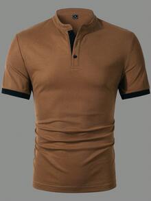 Manfinity Homme 男士夏季 Polo 衫，成熟休閒風 - 棕色 - 查看 4